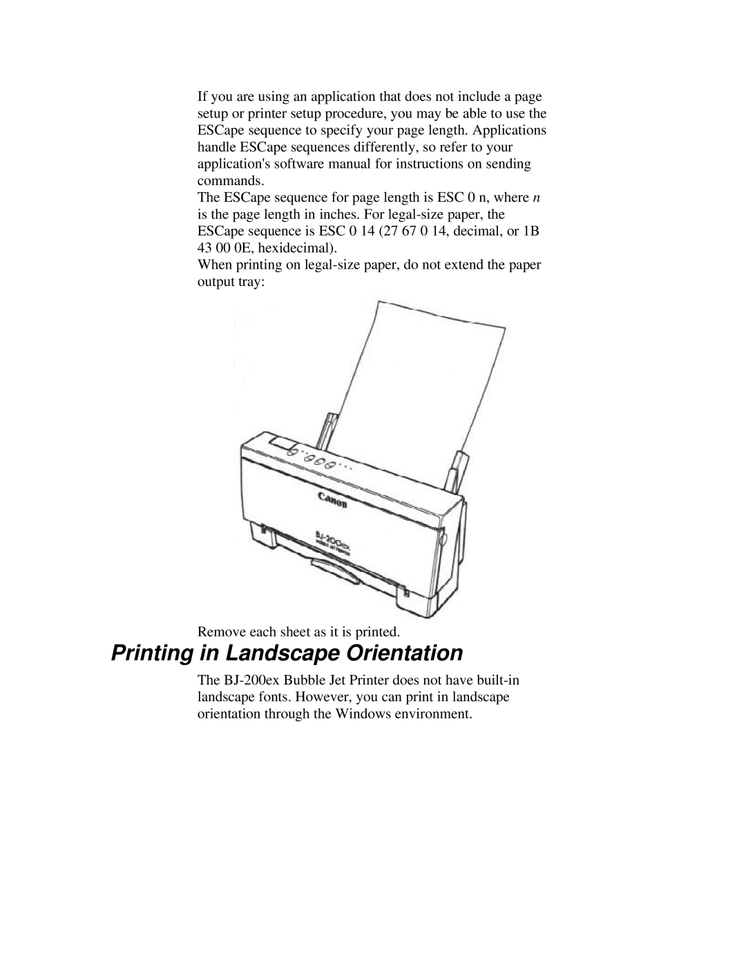 Canon BJ-200ex manual Printing in Landscape Orientation 