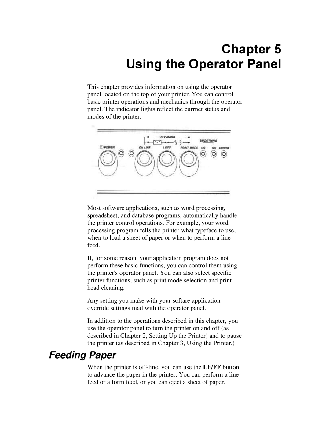 Canon BJ-200ex manual Chapter Using the Operator Panel, Feeding Paper 