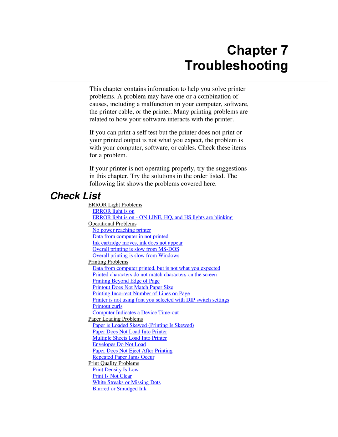 Canon BJ-200ex manual Chapter Troubleshooting, Check List 