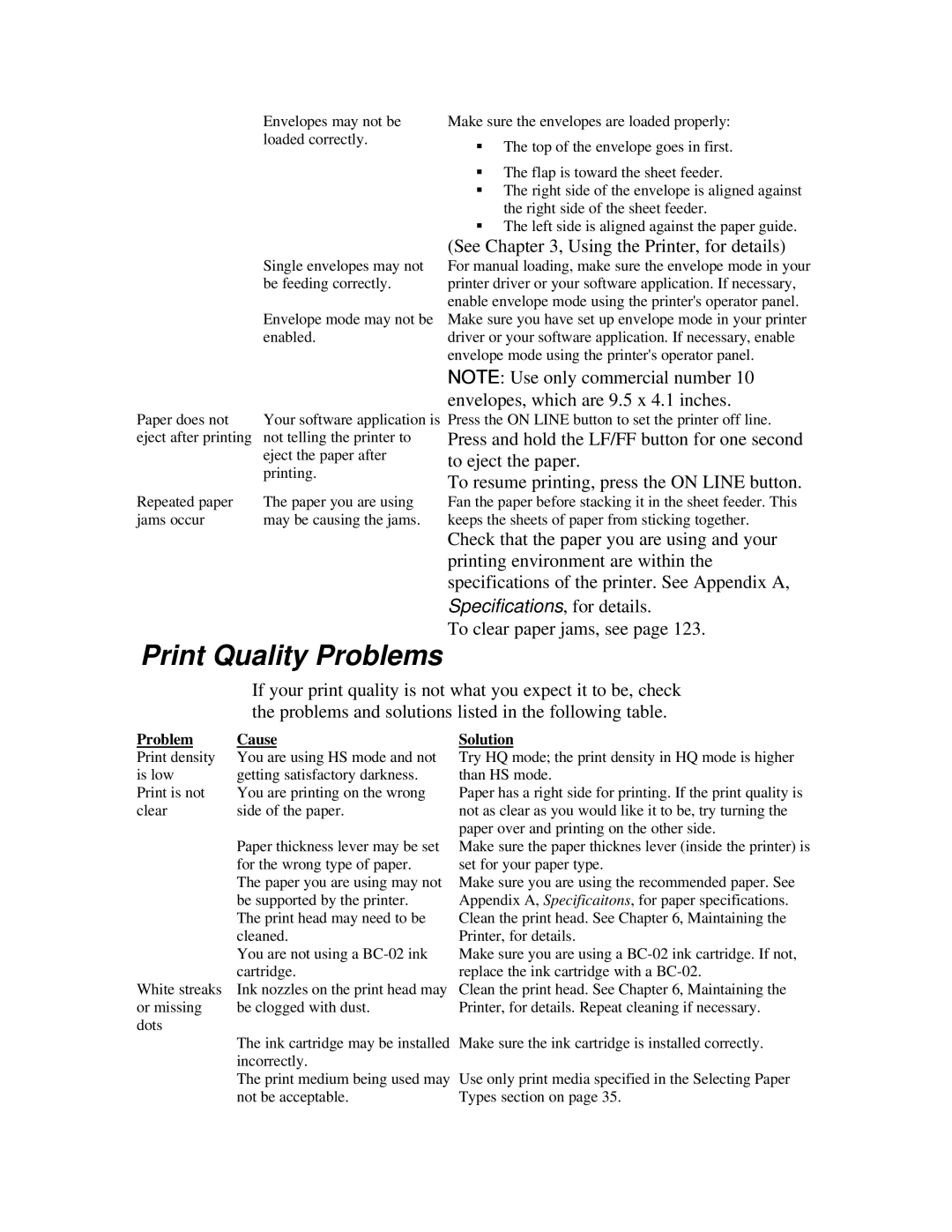 Canon BJ-200ex manual Print Quality Problems 