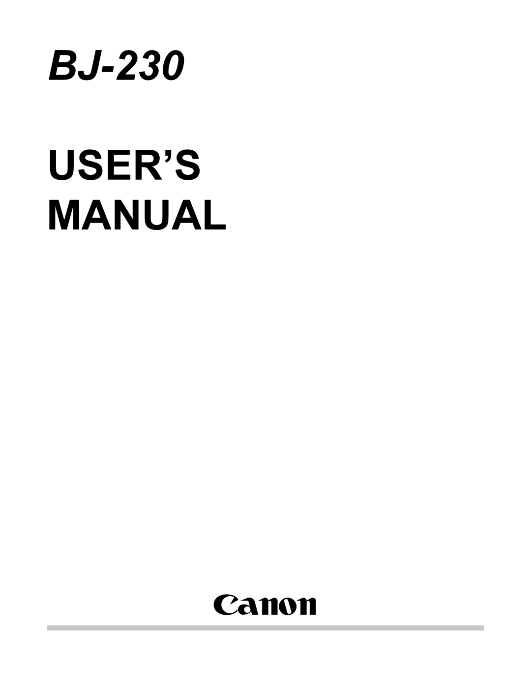 Canon BJ-230 user manual 