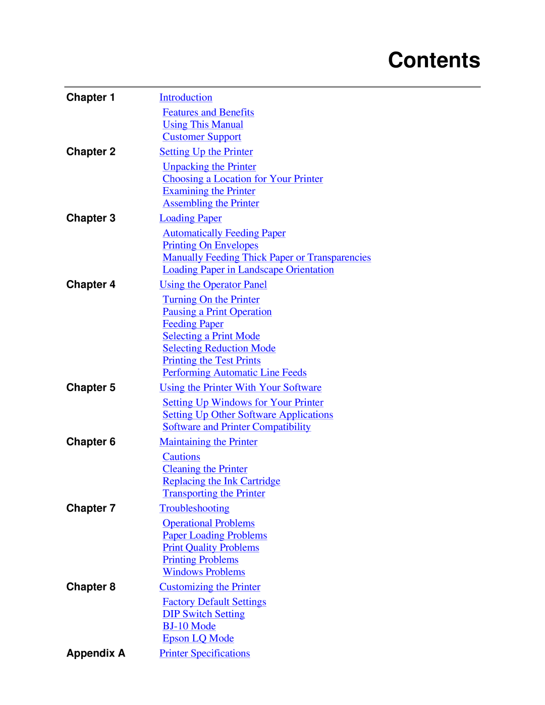 Canon BJ-230 user manual Contents 