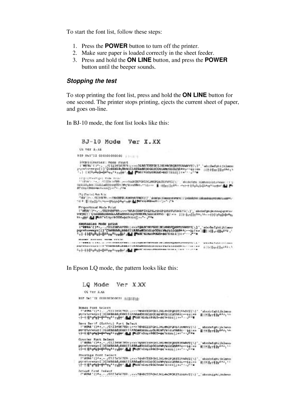 Canon BJ-230 user manual Stopping the test 