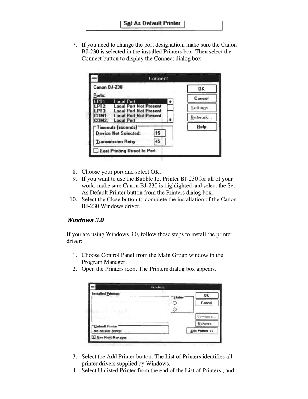 Canon BJ-230 user manual Windows 