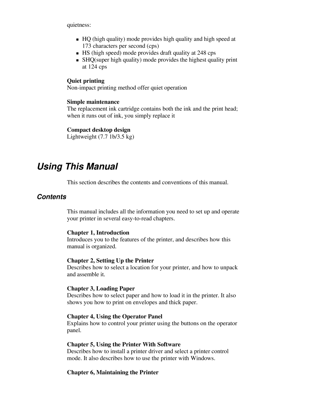 Canon BJ-230 user manual Using This Manual, Contents 