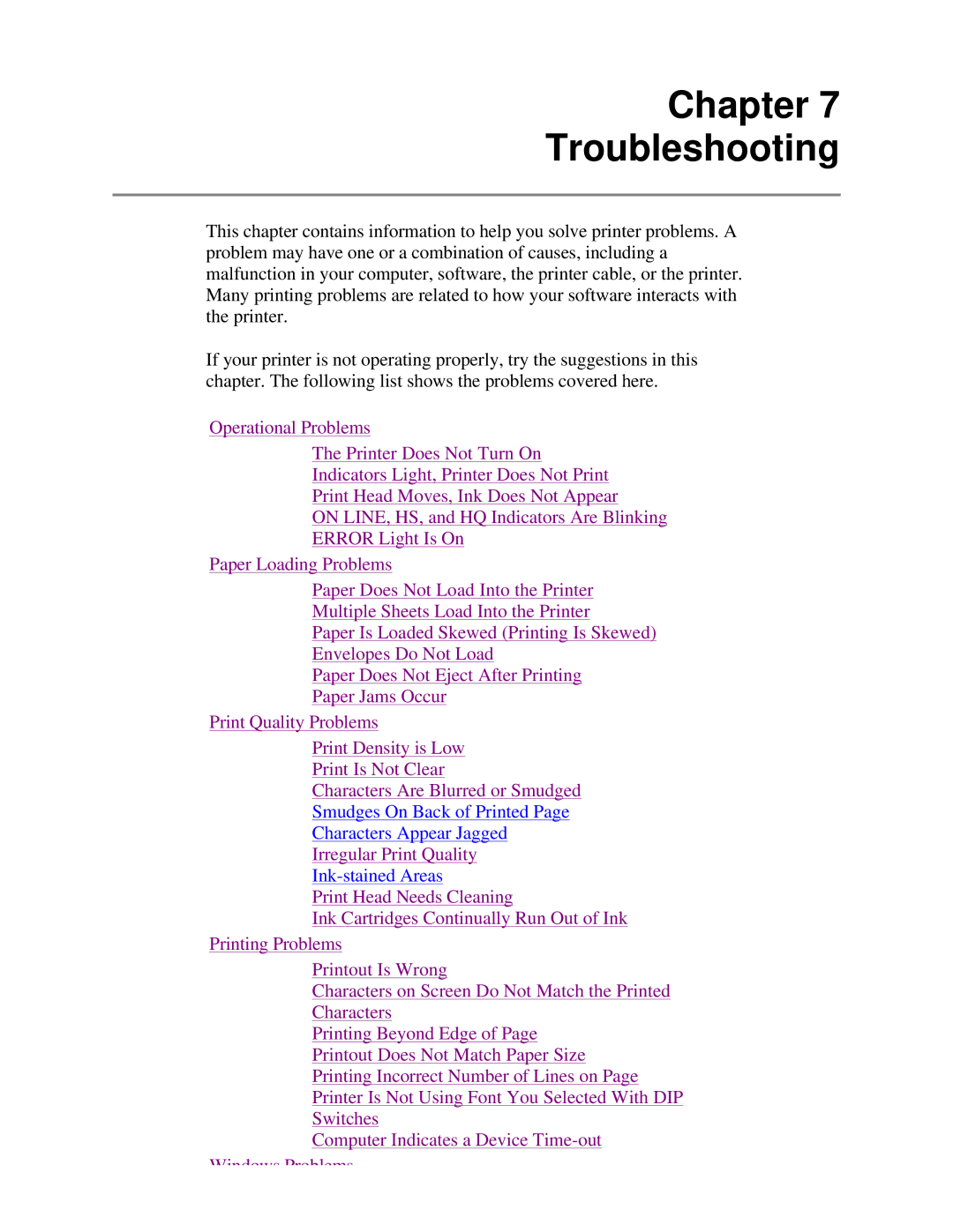 Canon BJ-230 user manual Chapter Troubleshooting 