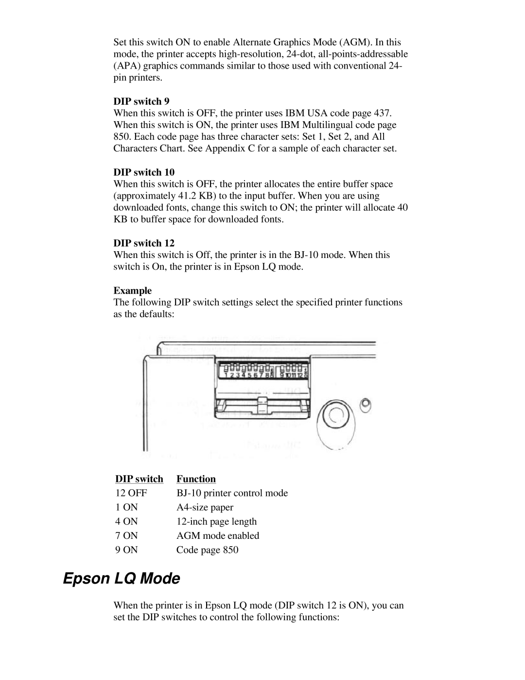 Canon BJ-230 user manual Epson LQ Mode, Example 