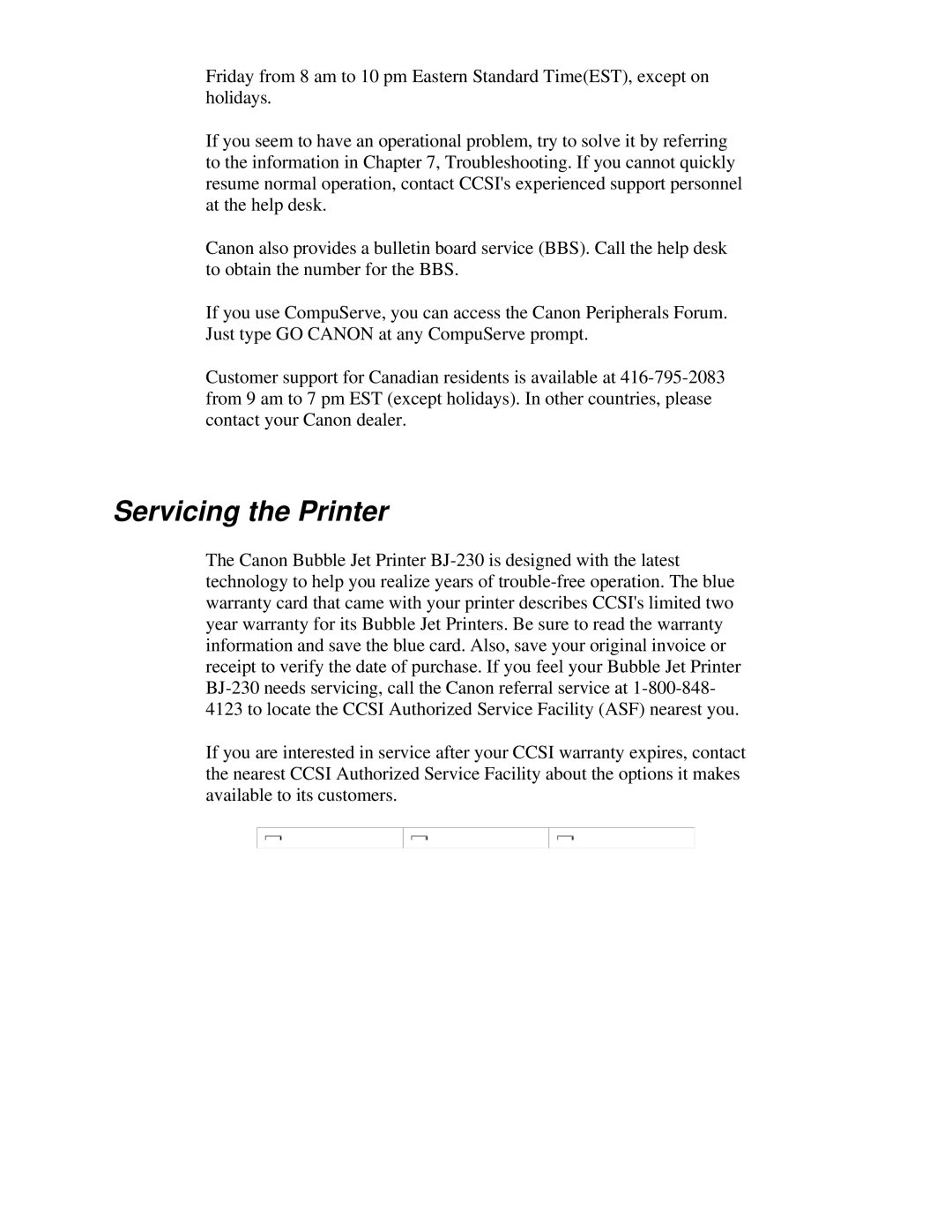 Canon BJ-230 user manual Servicing the Printer 