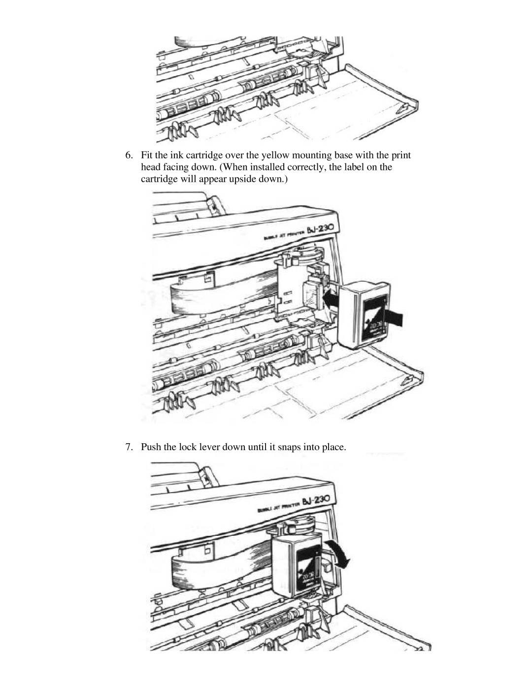 Canon BJ-230 user manual Push the lock lever down until it snaps into place 