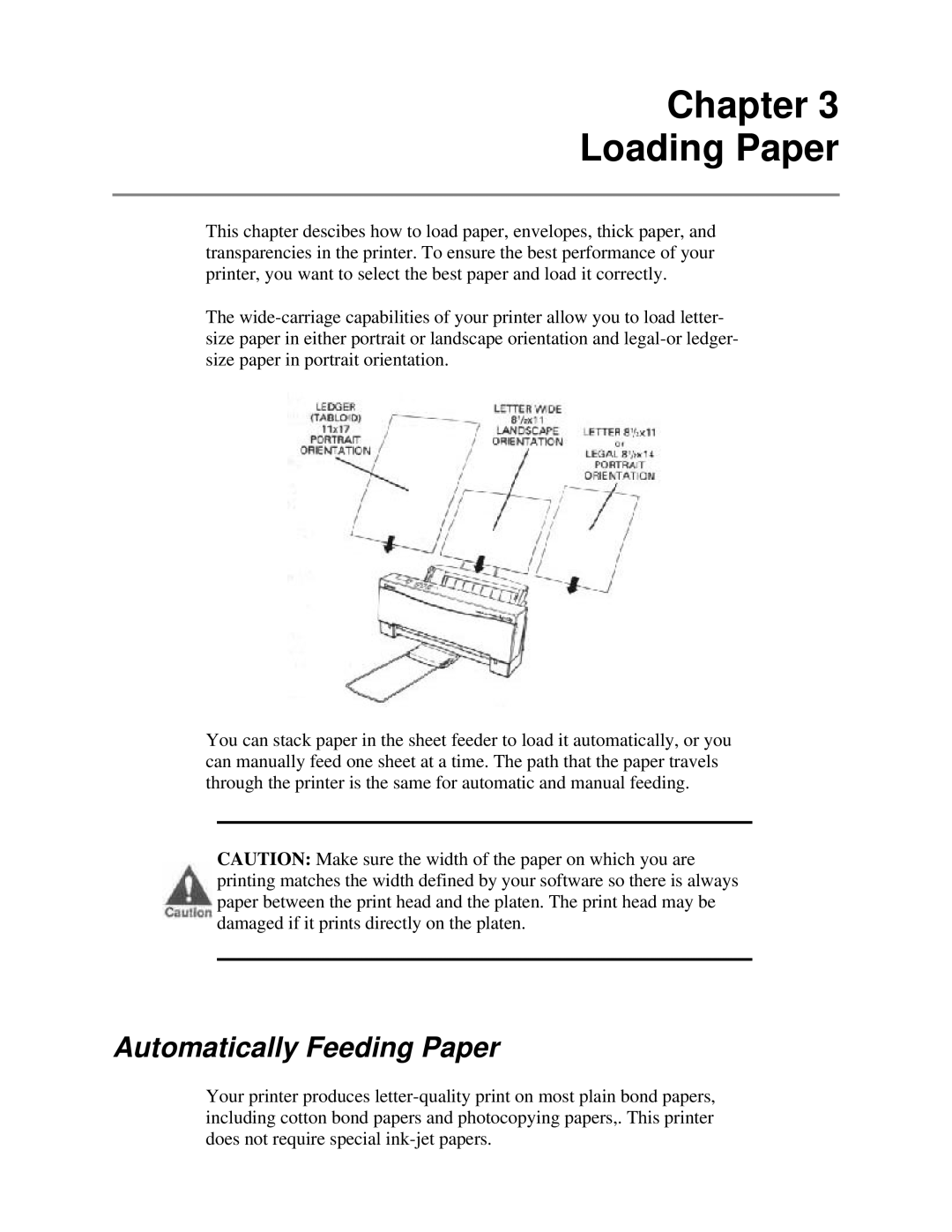 Canon BJ-230 user manual Chapter Loading Paper, Automatically Feeding Paper 