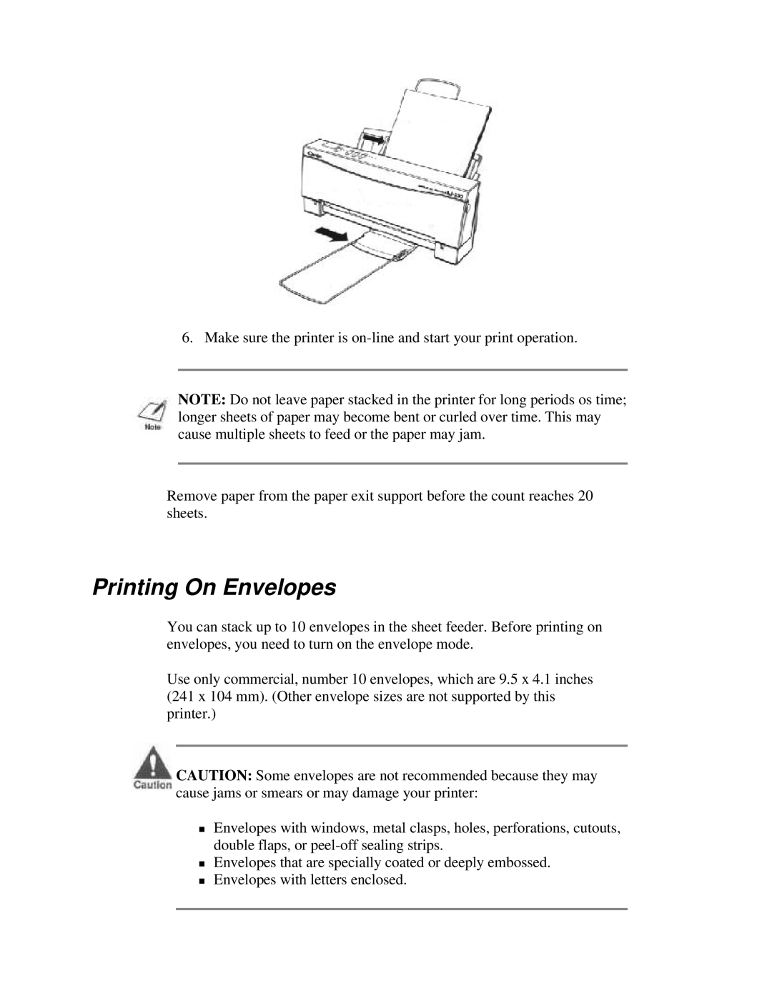 Canon BJ-230 user manual Printing On Envelopes 