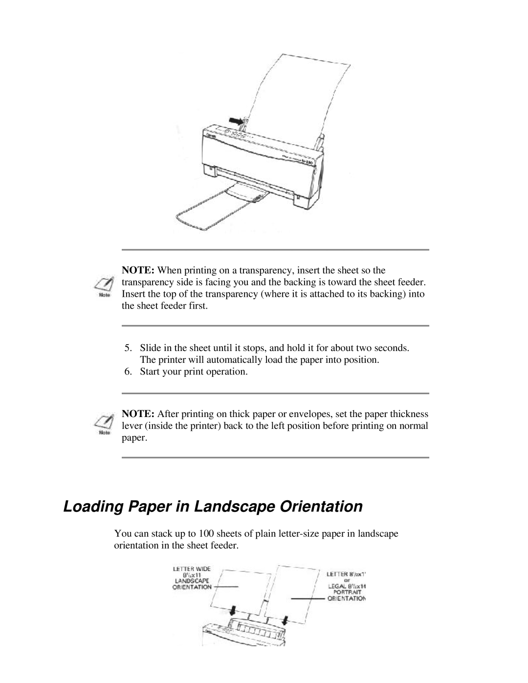 Canon BJ-230 user manual Loading Paper in Landscape Orientation 