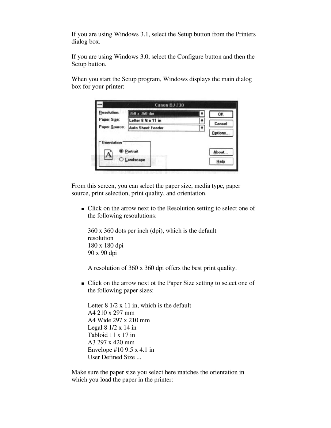 Canon BJ-230 user manual 360 x 360 dots per inch dpi, which is the default resolution 