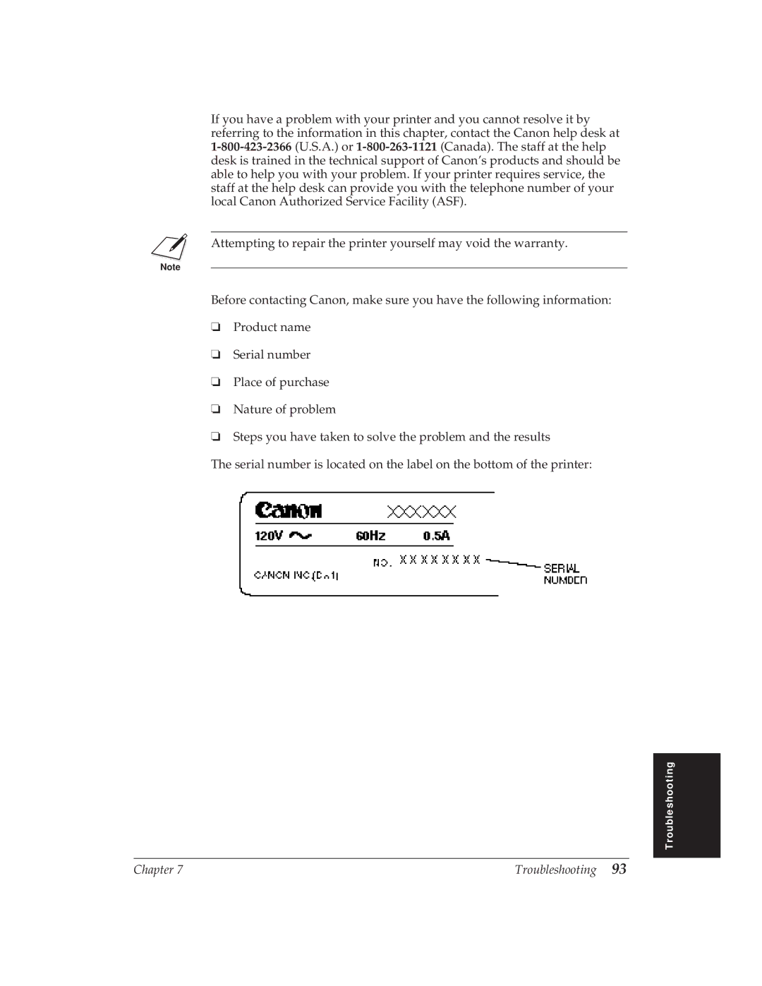 Canon BJ-30 manual Chapter Troubleshooting 