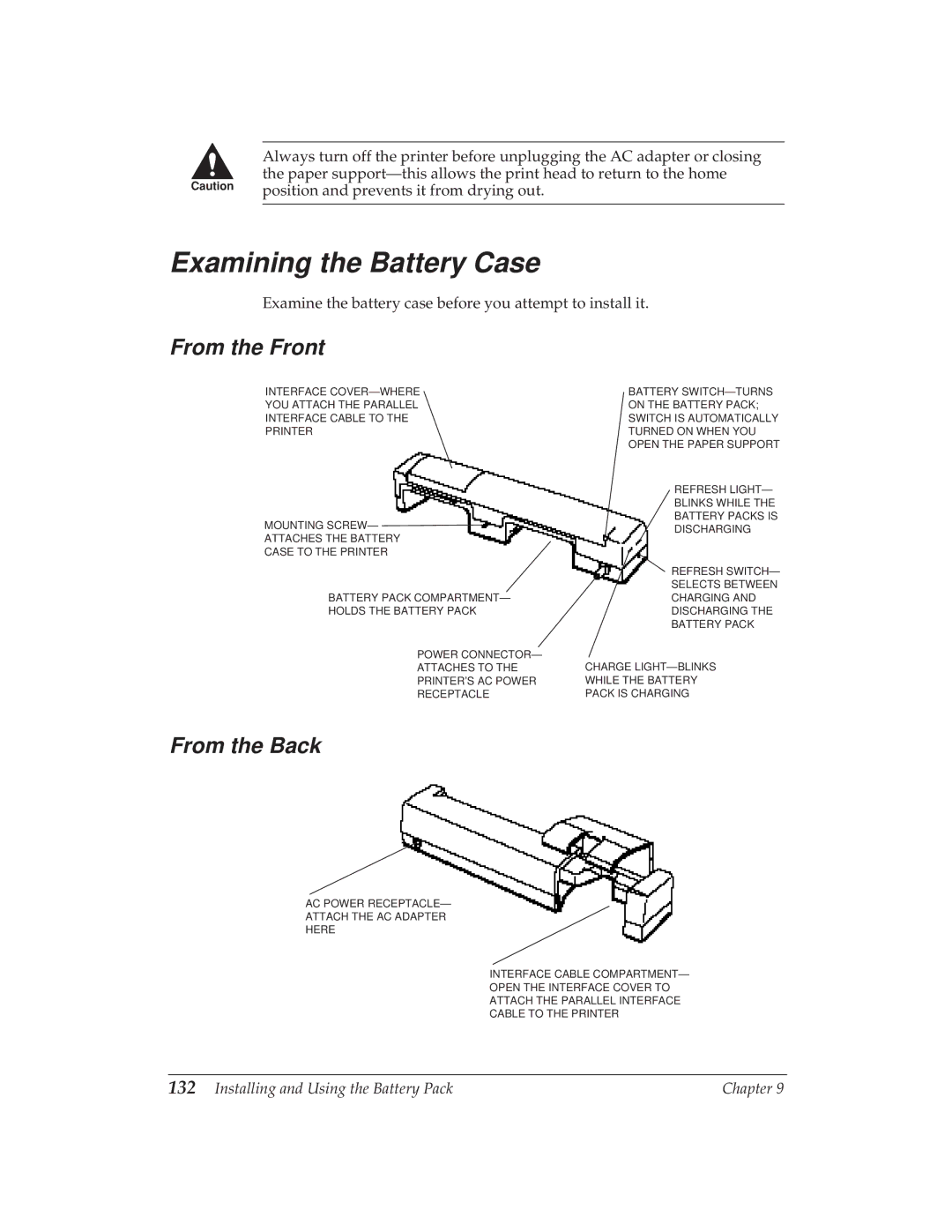 Canon BJ-30 manual Examining the Battery Case, From the Front 