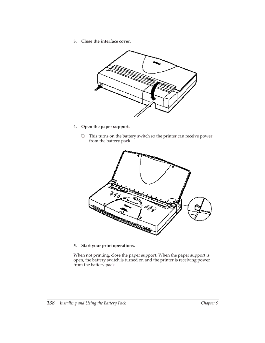 Canon BJ-30 manual Close the interface cover Open the paper support, Start your print operations 