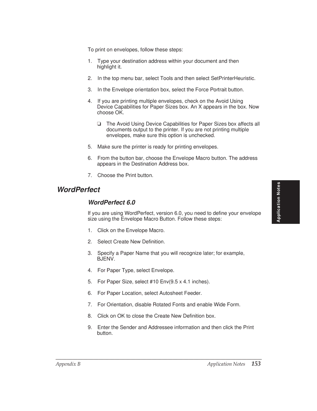 Canon BJ-30 manual WordPerfect 