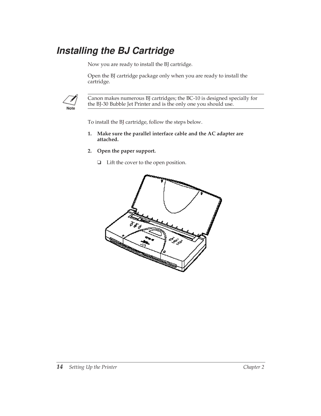 Canon BJ-30 manual Installing the BJ Cartridge 