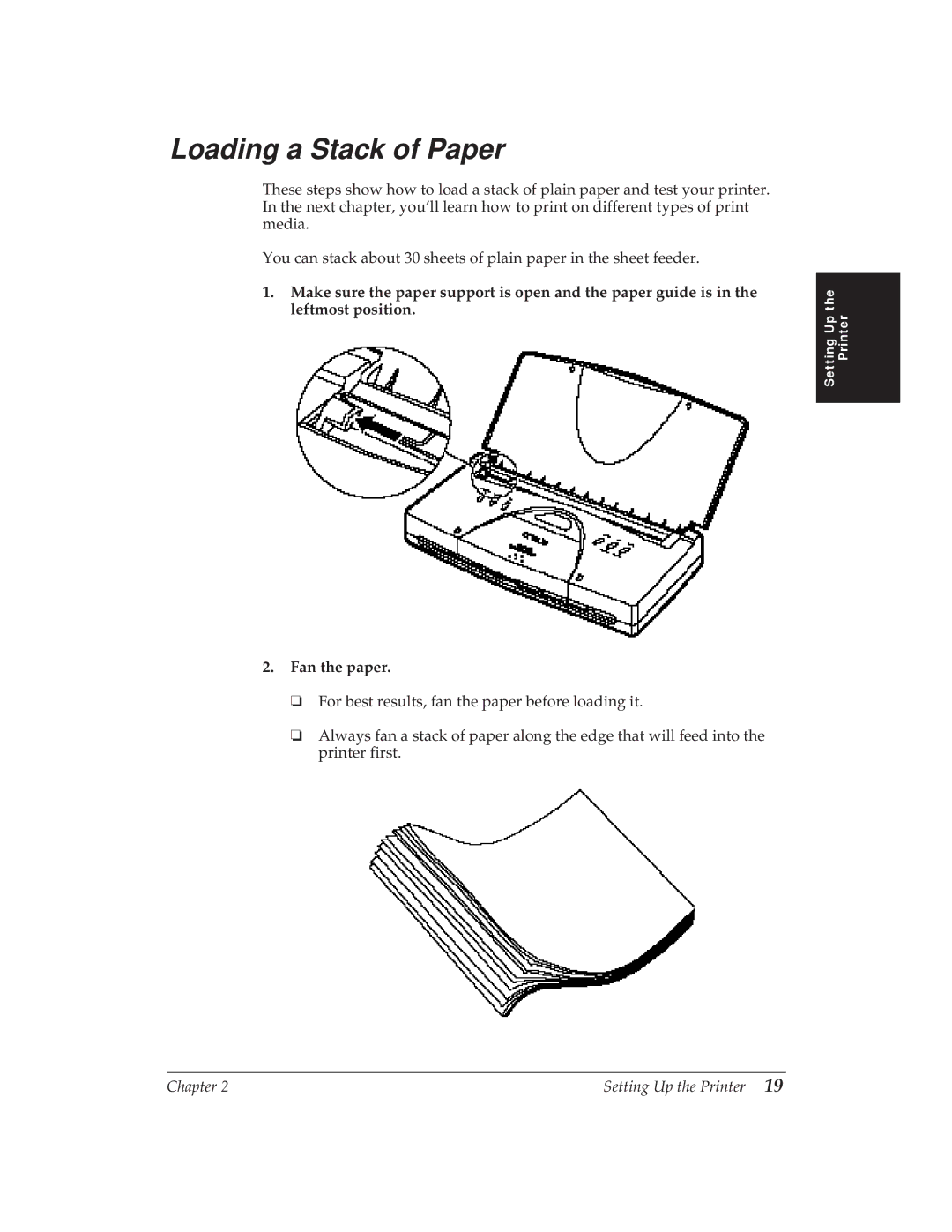 Canon BJ-30 manual Loading a Stack of Paper 