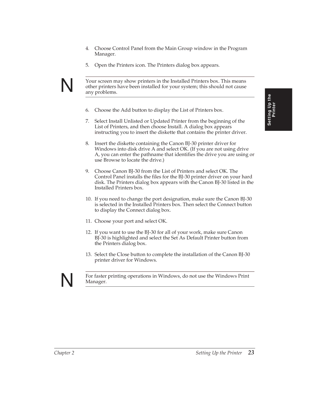 Canon BJ-30 manual Chapter Setting Up the Printer 