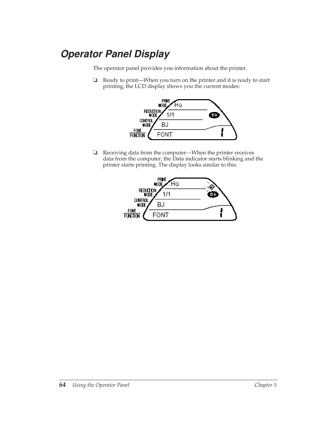 Canon BJ-30 manual Operator Panel Display 