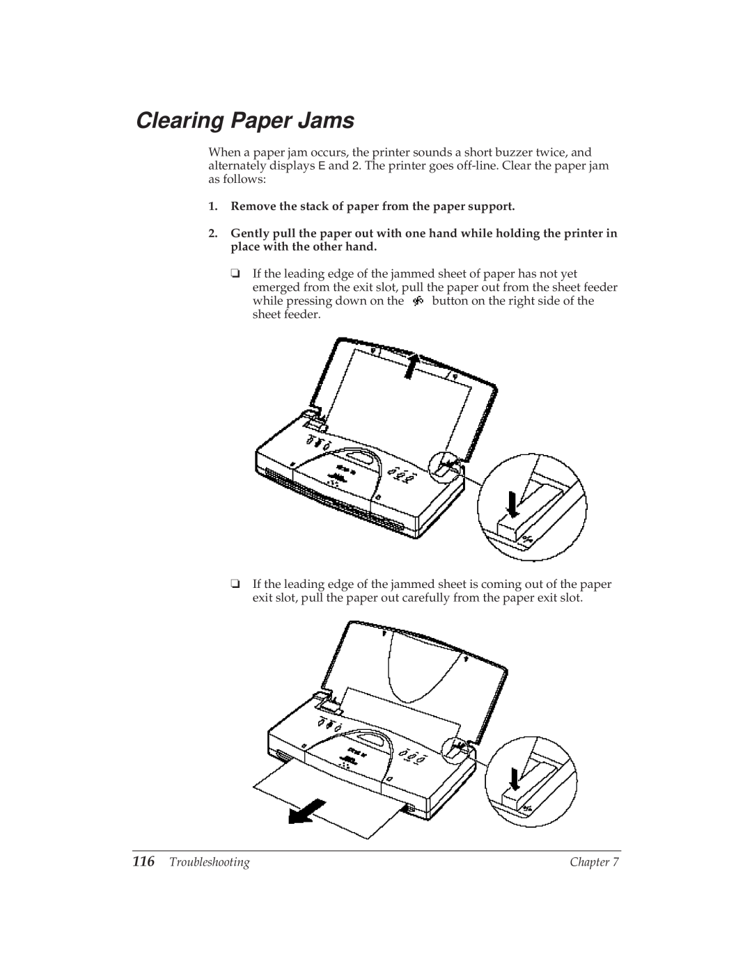 Canon BJ-30 manual Clearing Paper Jams, Remove the stack of paper from the paper support 