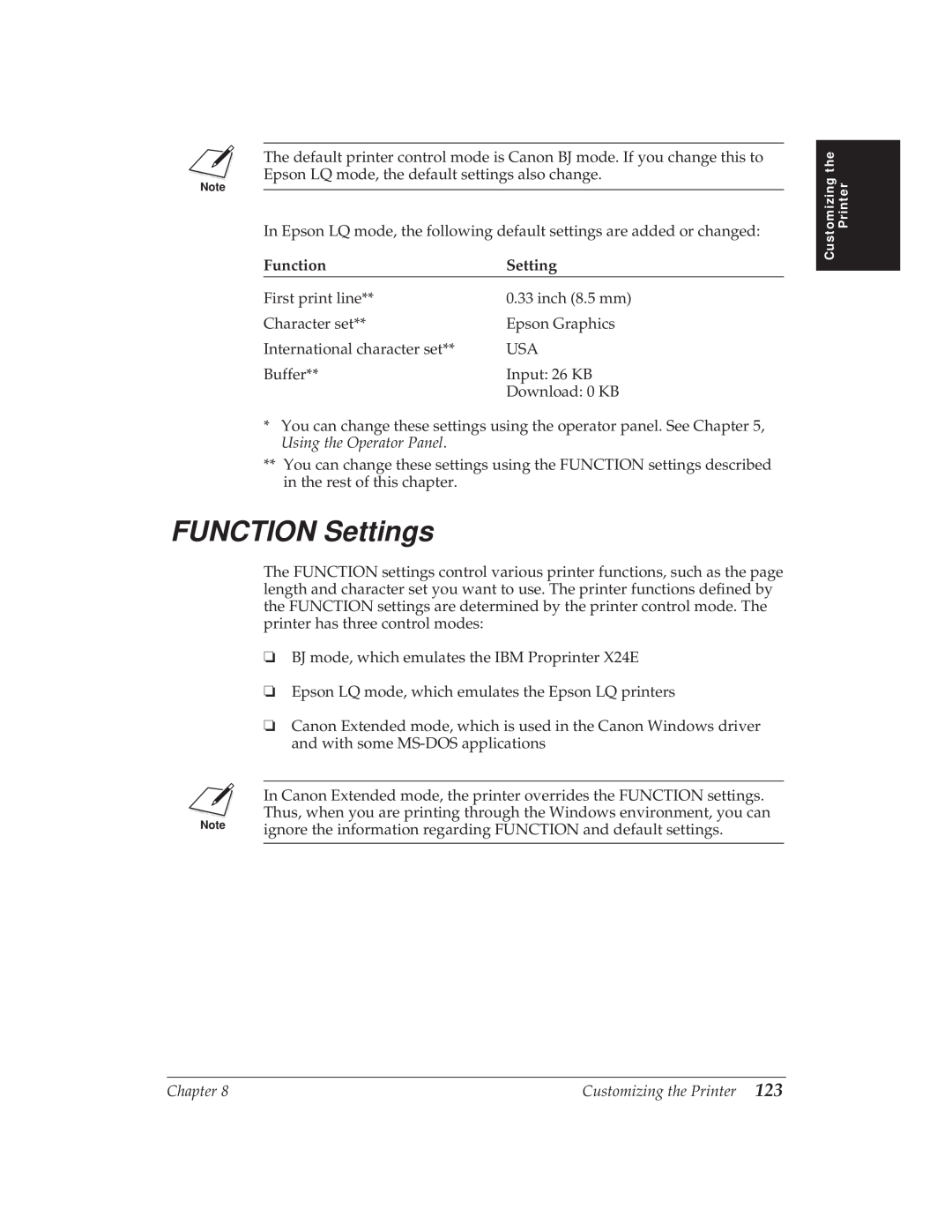 Canon BJ-30 manual FUNCTION Settings, Function 