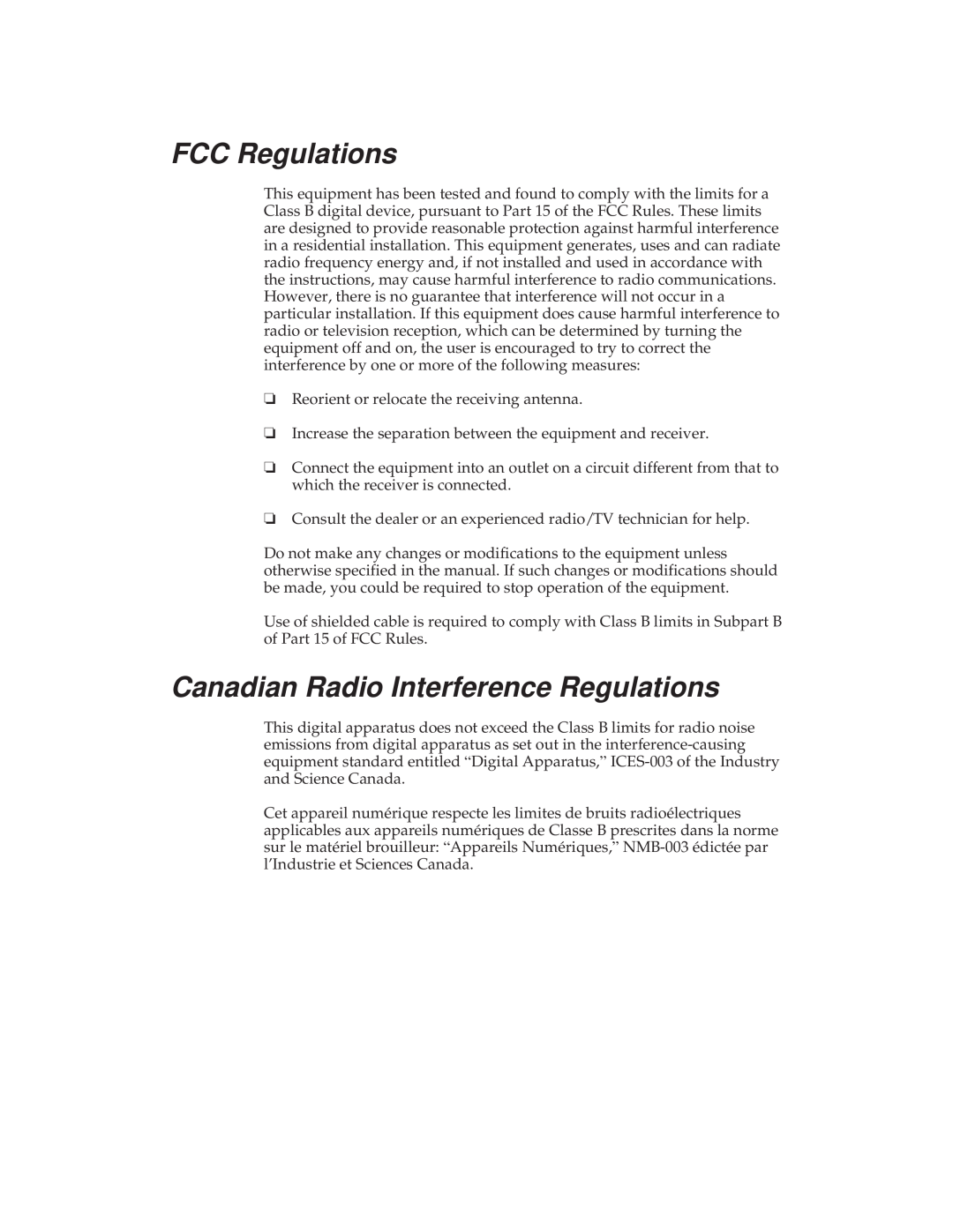 Canon BJ-30 manual FCC Regulations, Canadian Radio Interference Regulations 