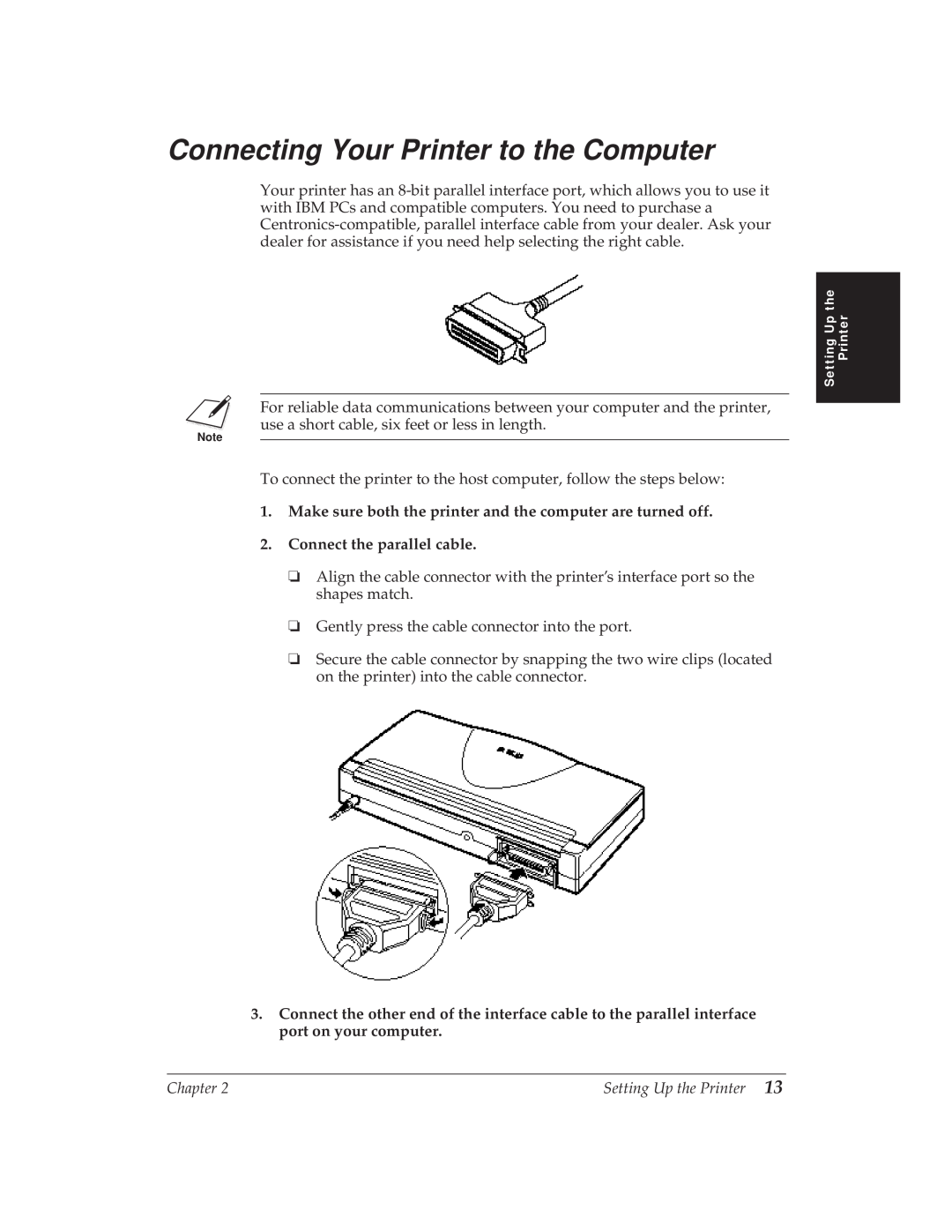 Canon BJ-30 manual Connecting Your Printer to the Computer, Make sure both the printer and the computer are turned off 