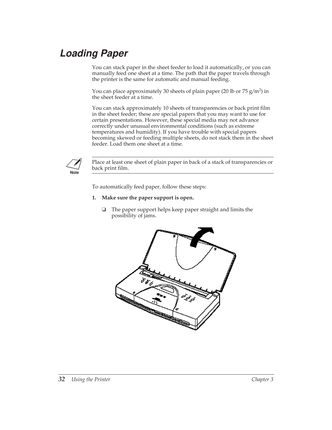 Canon BJ-30 manual Loading Paper, Make sure the paper support is open 