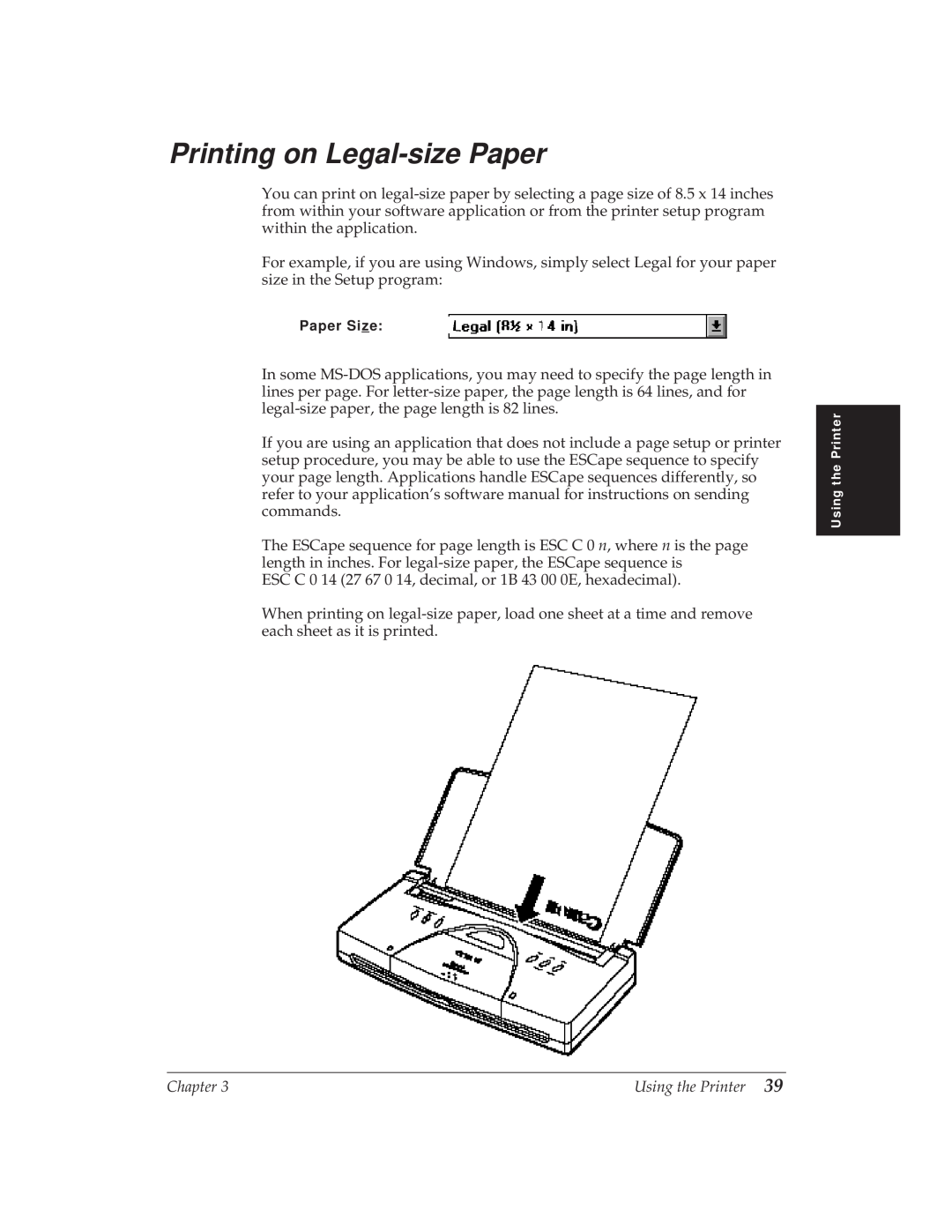 Canon BJ-30 manual Printing on Legal-size Paper 