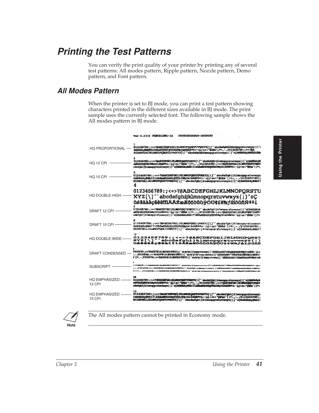 Canon BJ-30 manual Printing the Test Patterns, All Modes Pattern 