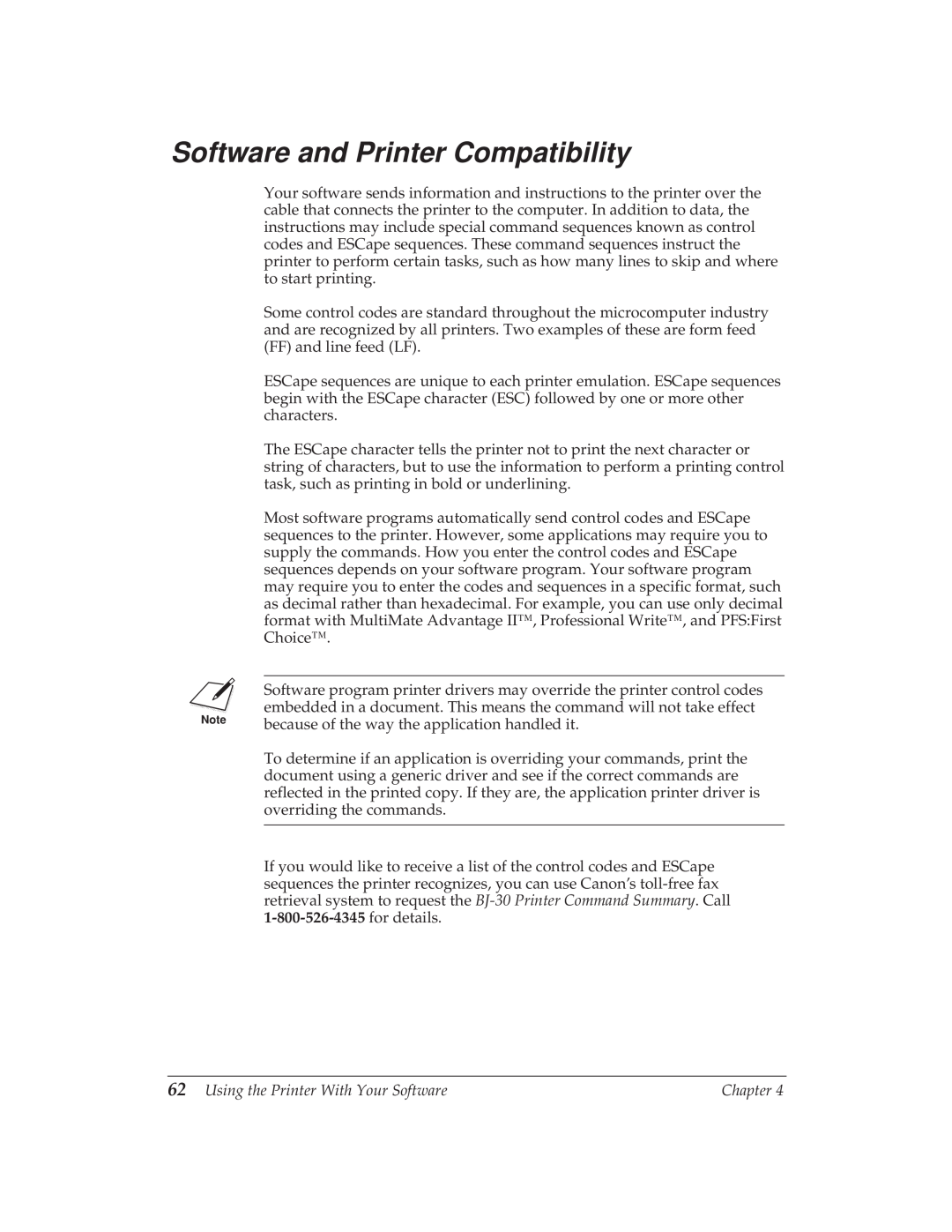 Canon BJ-30 manual Software and Printer Compatibility, Using the Printer With Your Software 