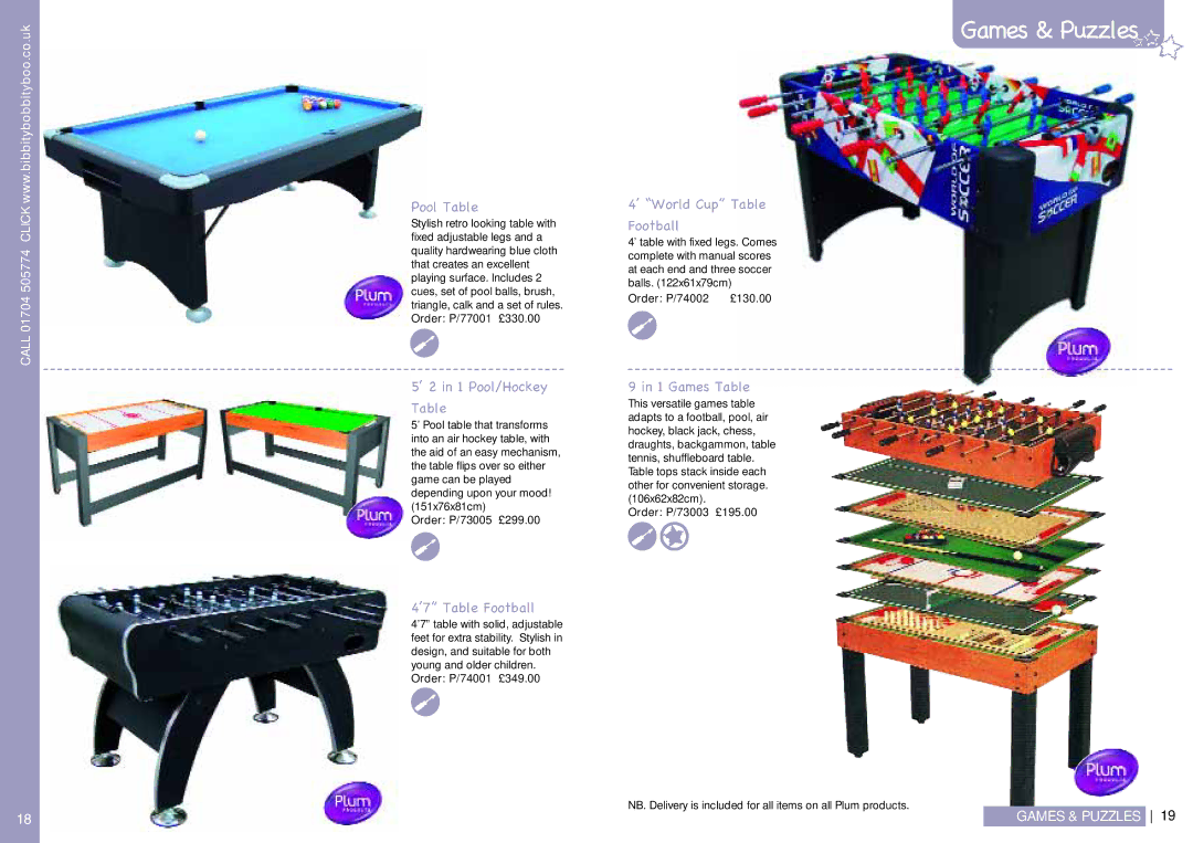 Canon BJ/HY014, BJ/BJ194 manual Pool Table, ’ 2 in 1 Pool/Hockey, ’7 Table Football, ’ World Cup Table Football, Games Table 