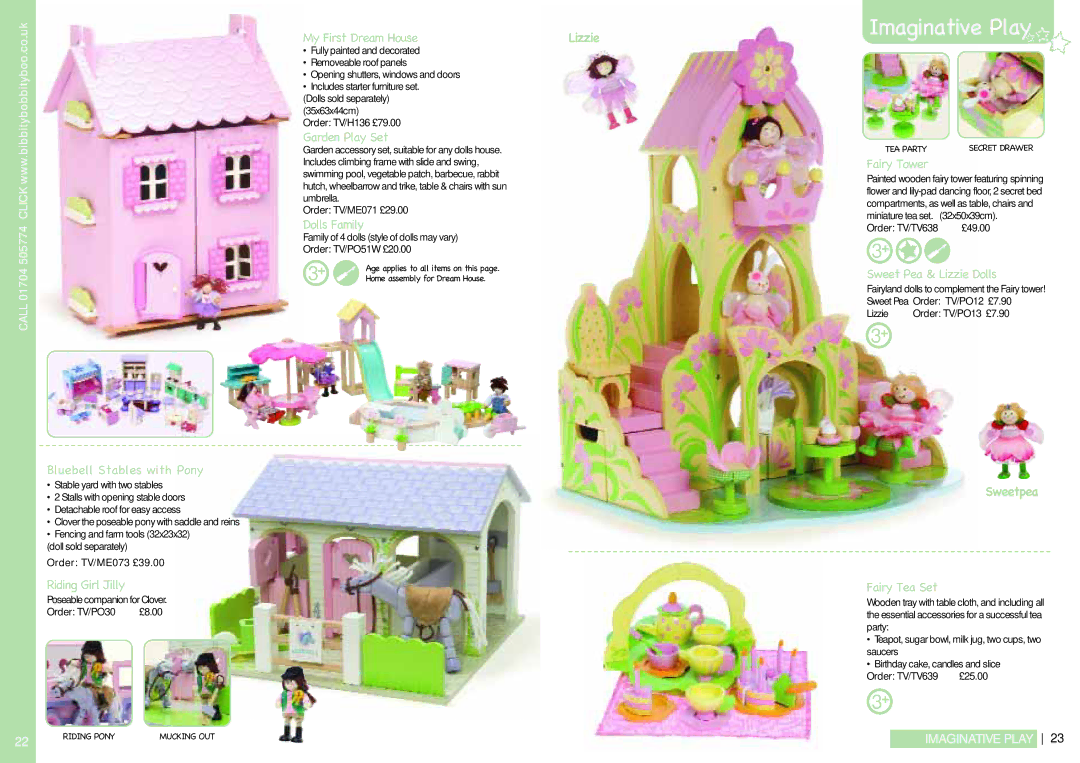 Canon BJ/BJ182 Bluebell Stables with Pony, Riding Girl Jilly, Garden Play Set, Dolls Family, Fairy Tower, Fairy Tea Set 