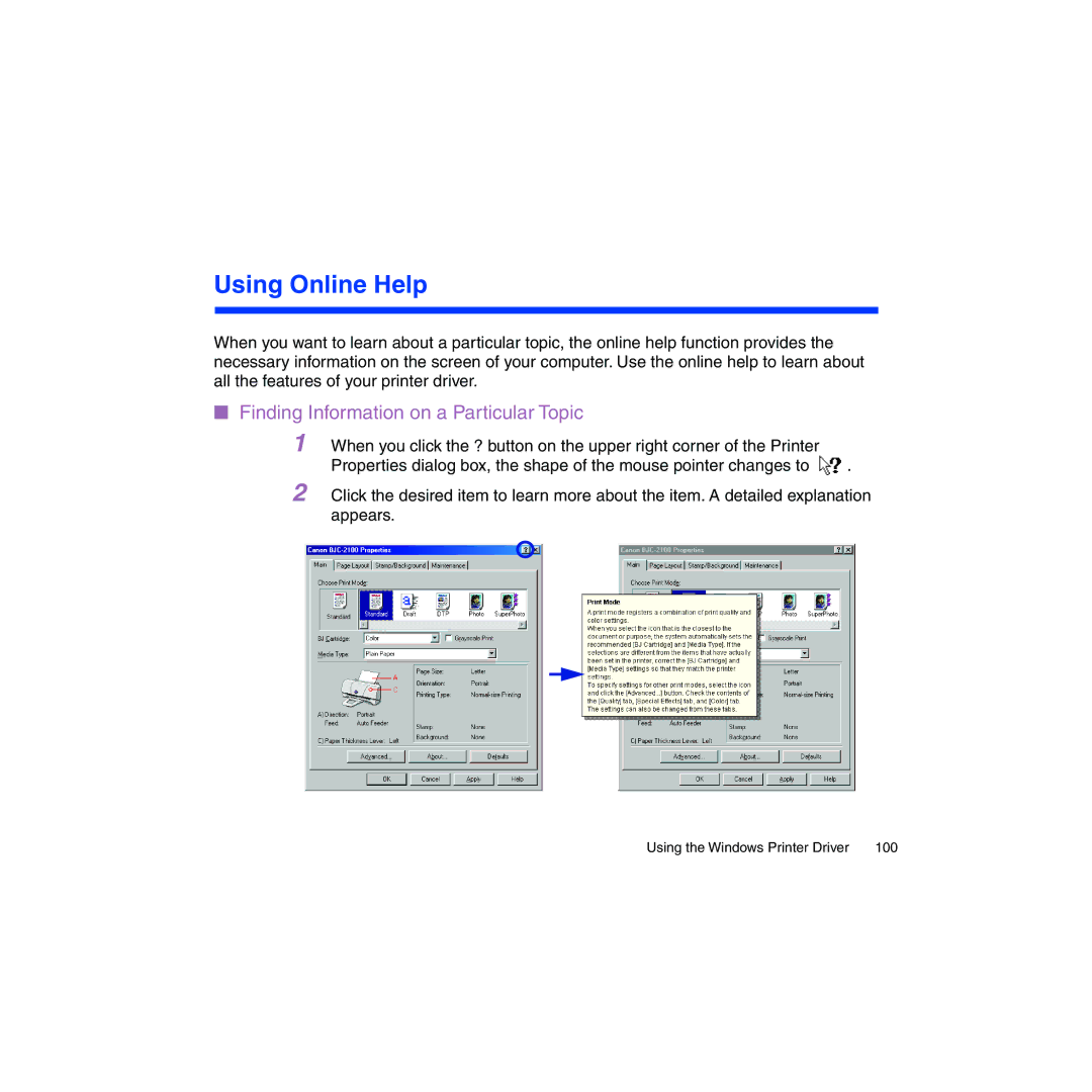 Canon BJC-2100 user manual Using Online Help, Finding Information on a Particular Topic 