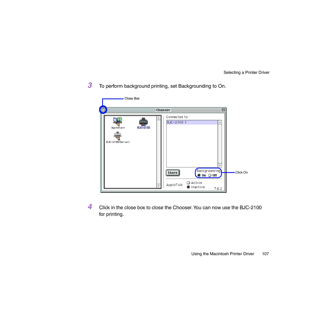 Canon BJC-2100 user manual To perform background printing, set Backgrounding to On 