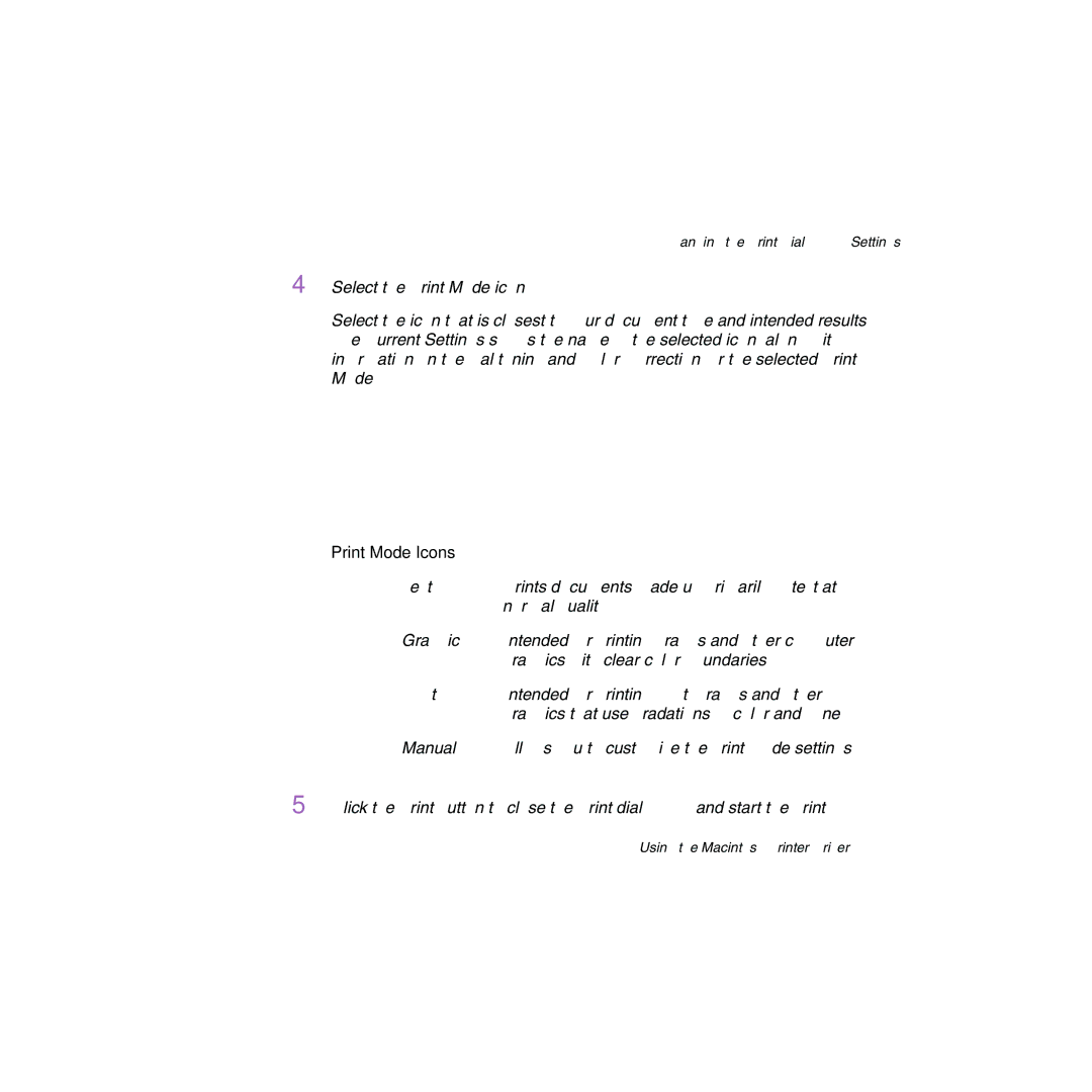 Canon BJC-2100 user manual Print Mode Icons 