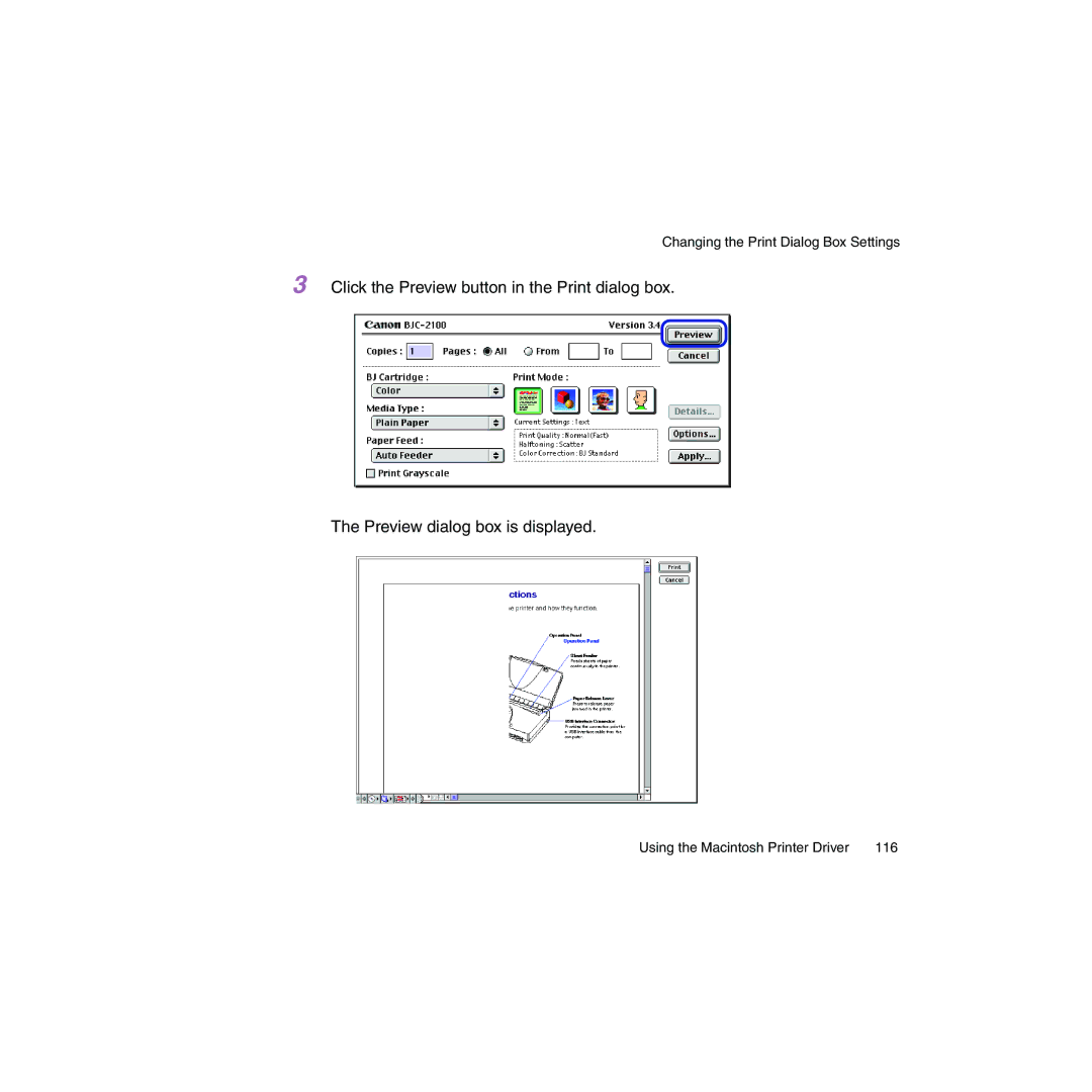 Canon BJC-2100 user manual Using the Macintosh Printer Driver 116 