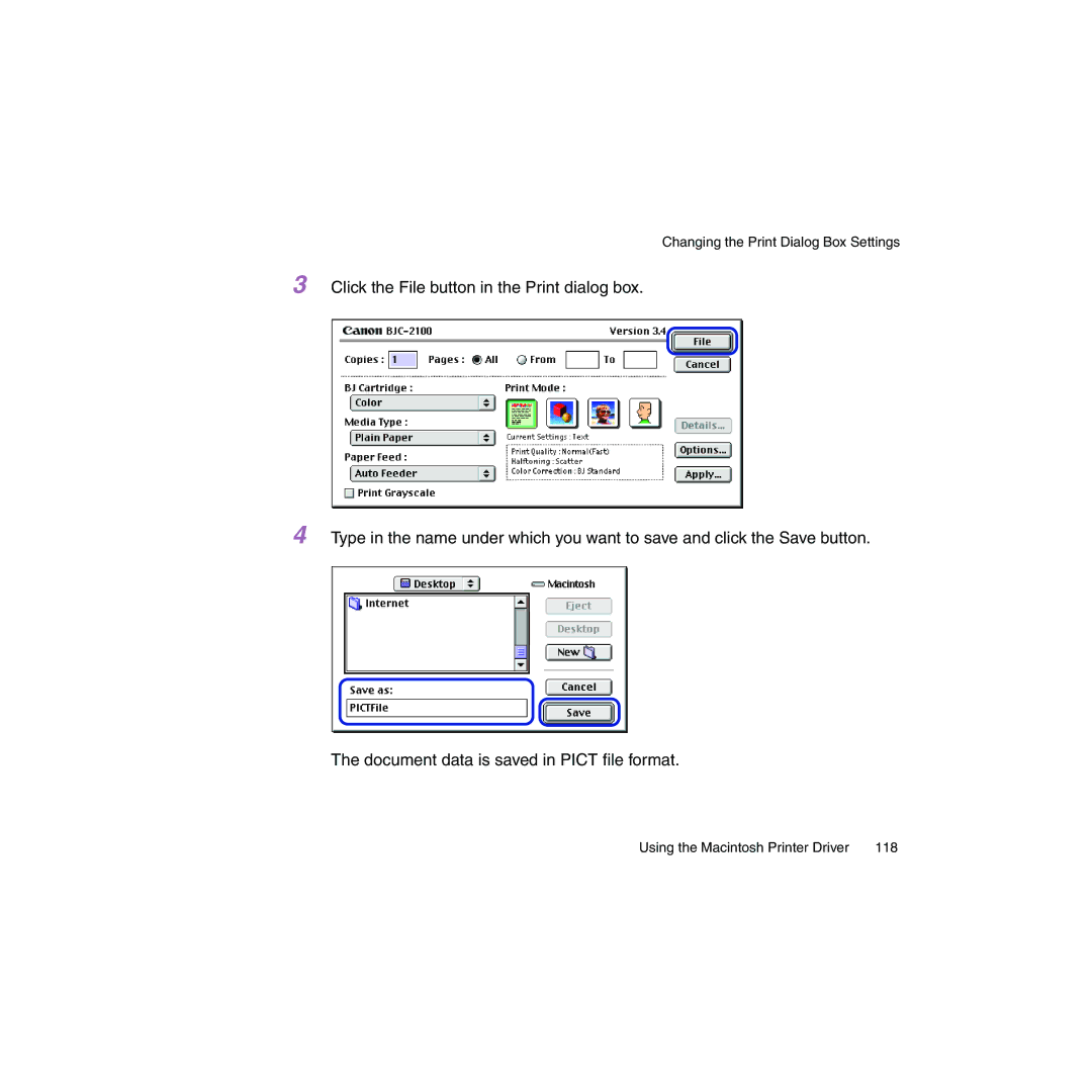 Canon BJC-2100 user manual Using the Macintosh Printer Driver 118 