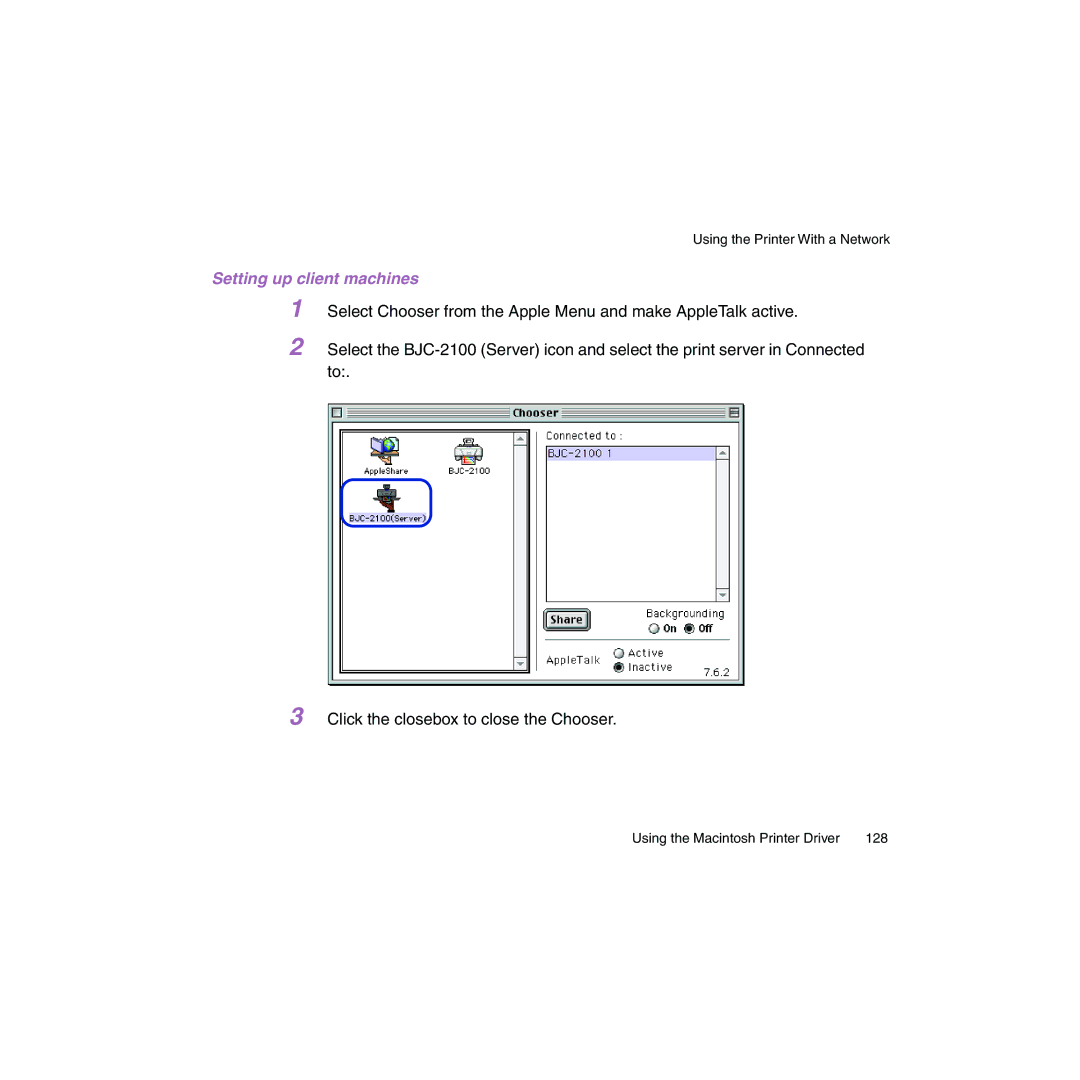 Canon BJC-2100 user manual Setting up client machines 