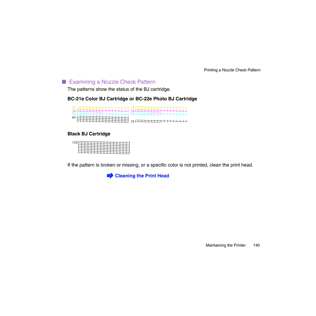 Canon BJC-2100 user manual Examining a Nozzle Check Pattern 