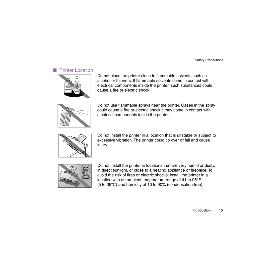 Canon BJC-2100 user manual Printer Location 