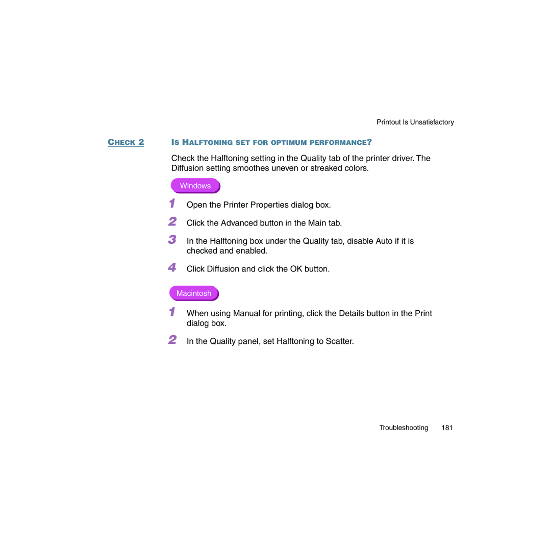 Canon BJC-2100 user manual Check 2 is Halftoning SET for Optimum PERFORMANCE? 