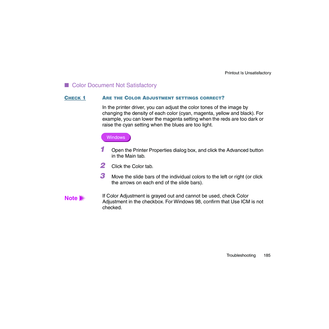 Canon BJC-2100 user manual Color Document Not Satisfactory 