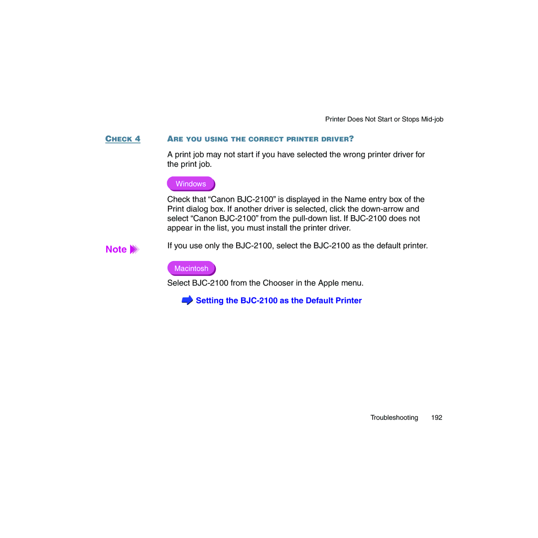 Canon user manual Setting the BJC-2100 as the Default Printer 