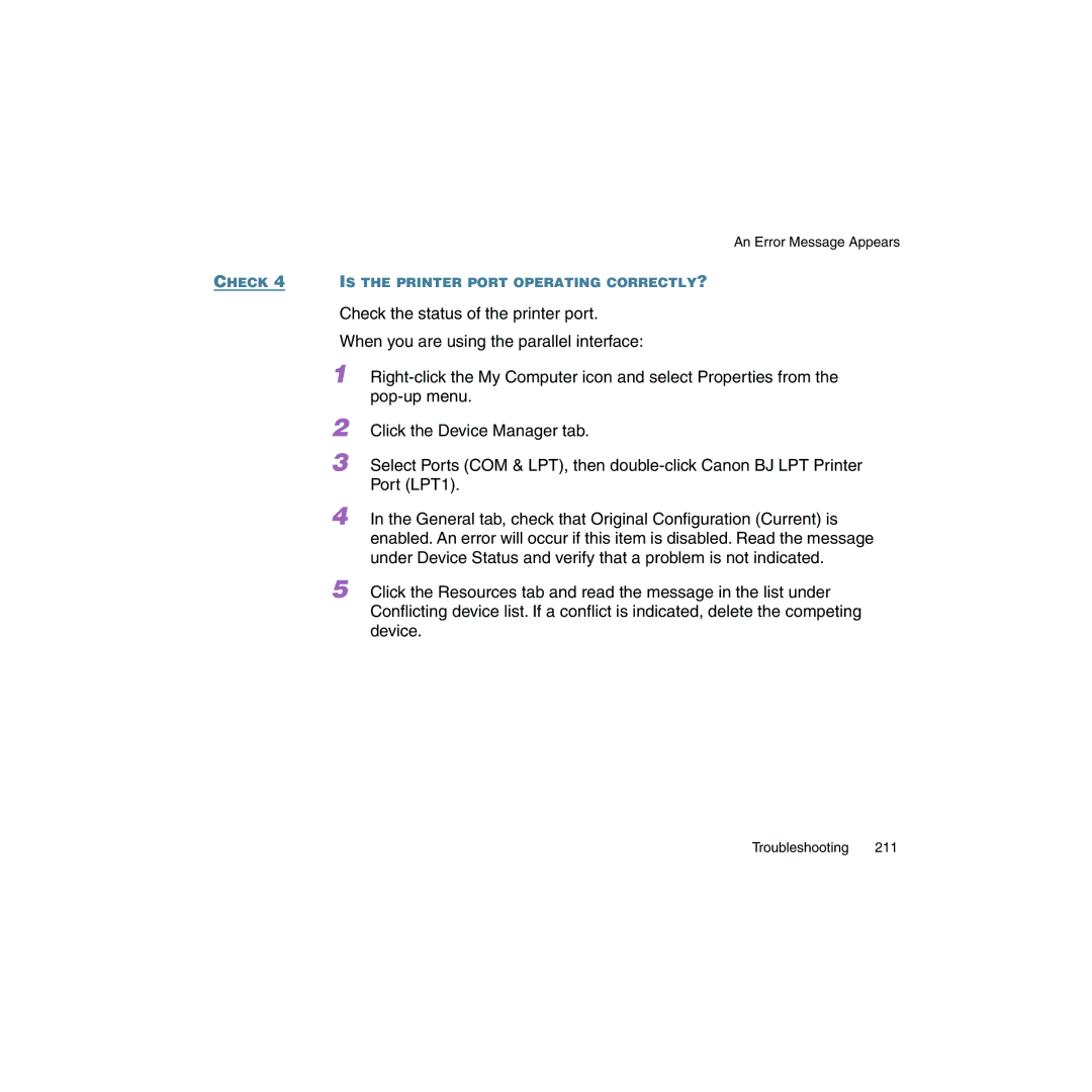 Canon BJC-2100 user manual Check 4 is the Printer Port Operating CORRECTLY? 