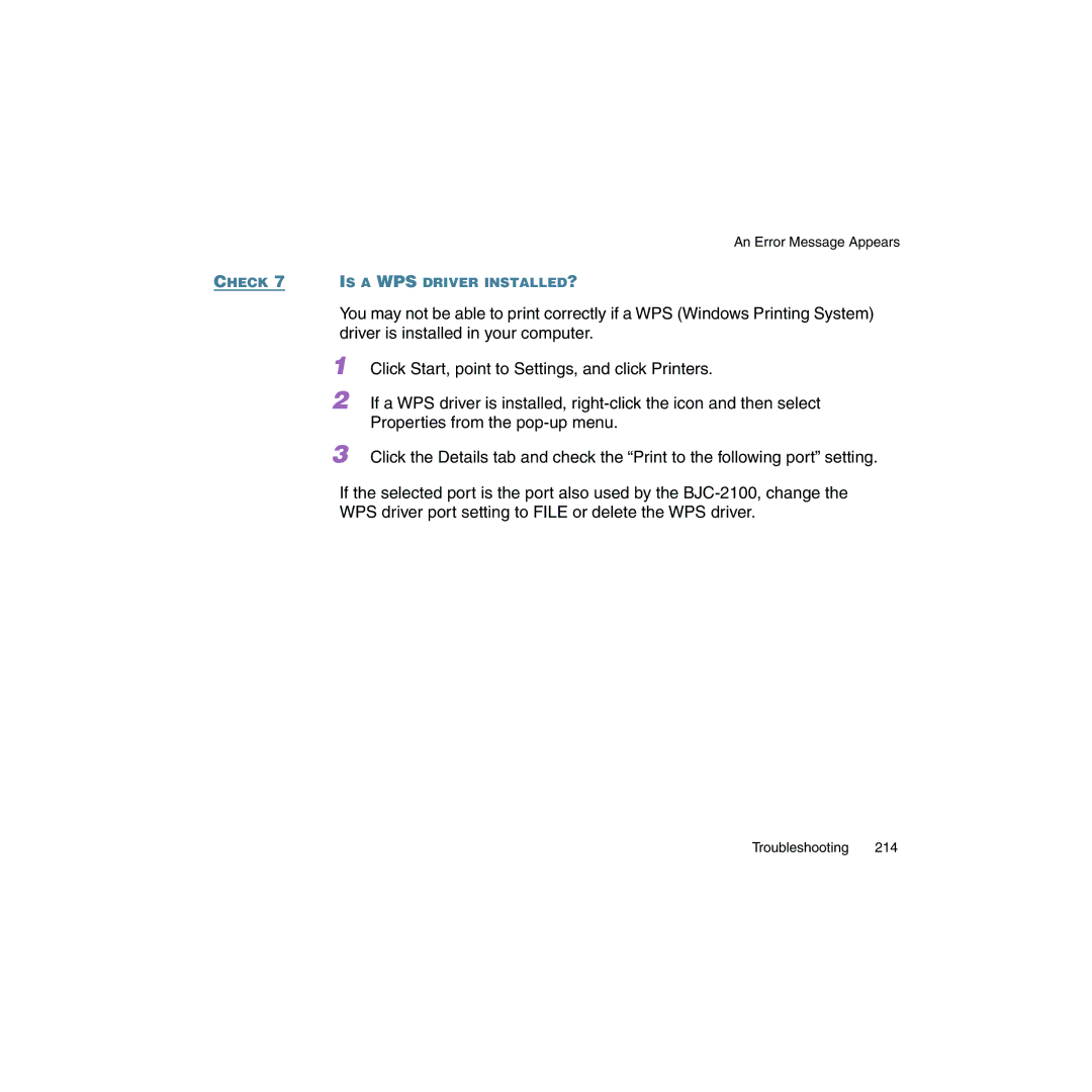 Canon BJC-2100 user manual Check 7 is a WPS Driver INSTALLED? 