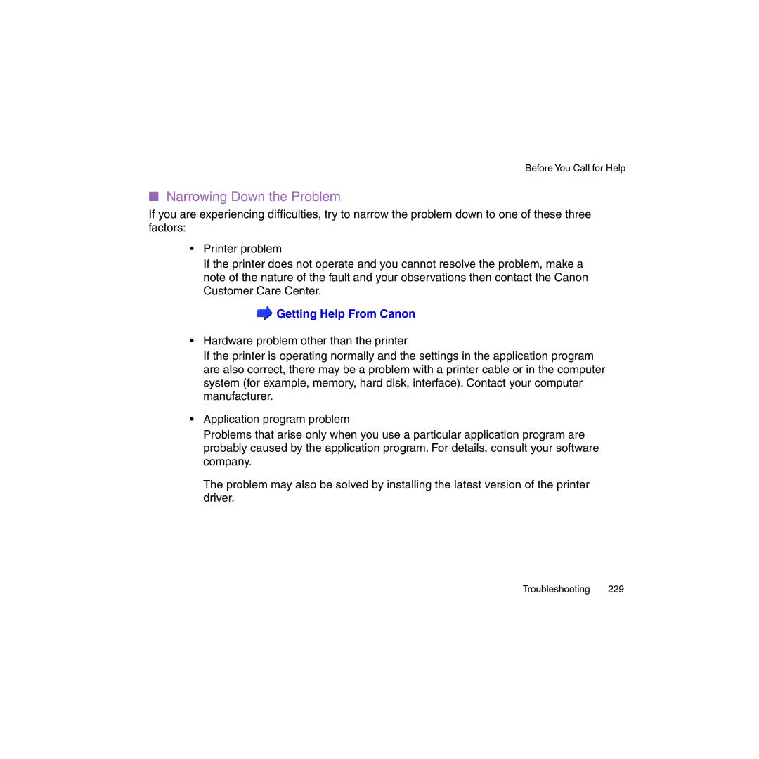 Canon BJC-2100 user manual Narrowing Down the Problem 