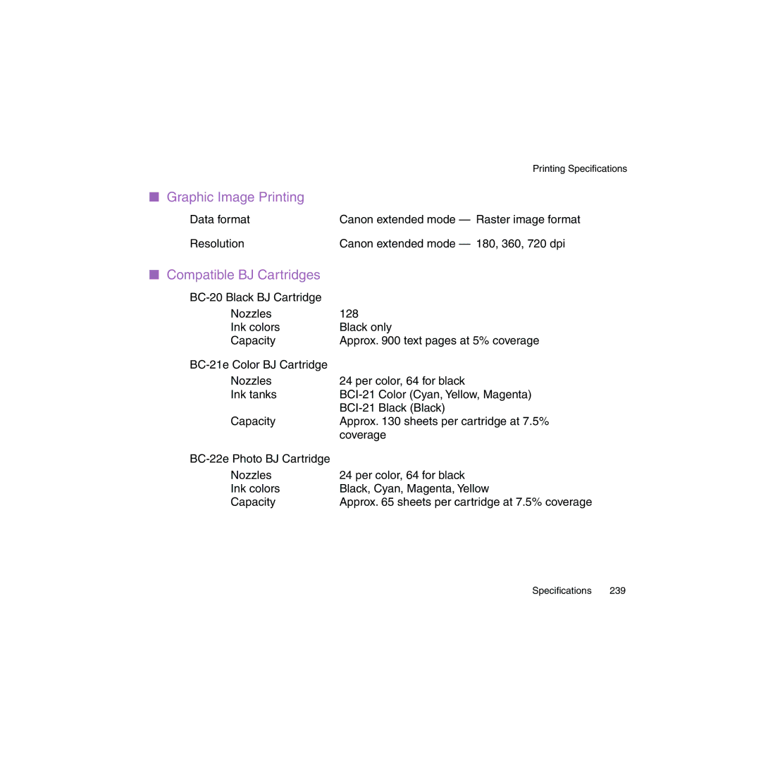 Canon BJC-2100 user manual Graphic Image Printing, Compatible BJ Cartridges 